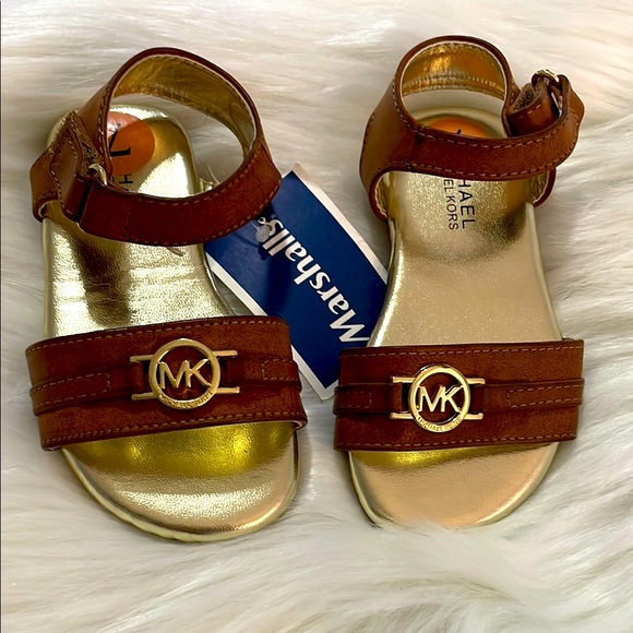 Michael Kors Brown Gold Flat Sandals - Picture 1 of 3